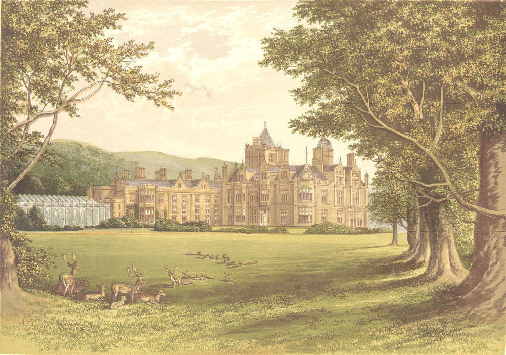 HOLKER HALL, Cartmel, Lancashire (Duke of Devonshire) 1894 old antique print